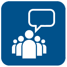an icon of a blank speech bubble coming from a group of people